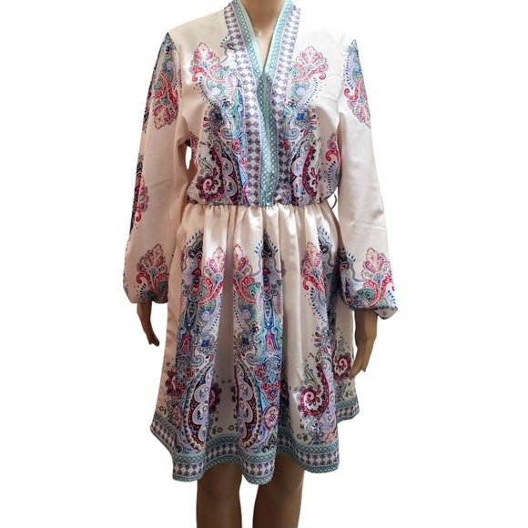 Bohemian Paisley Printed Long Sleeve Mini Dress By Goodnight Macaroon - Size L - Picture 2 of 9